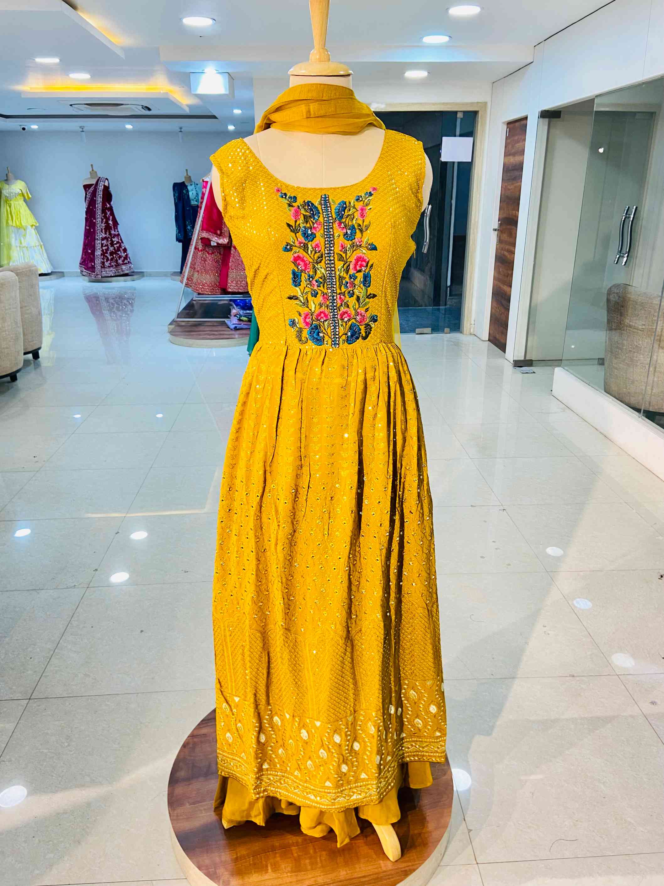 Mustard Georgette Embroidered Sharara Set - Daabu Jaipur