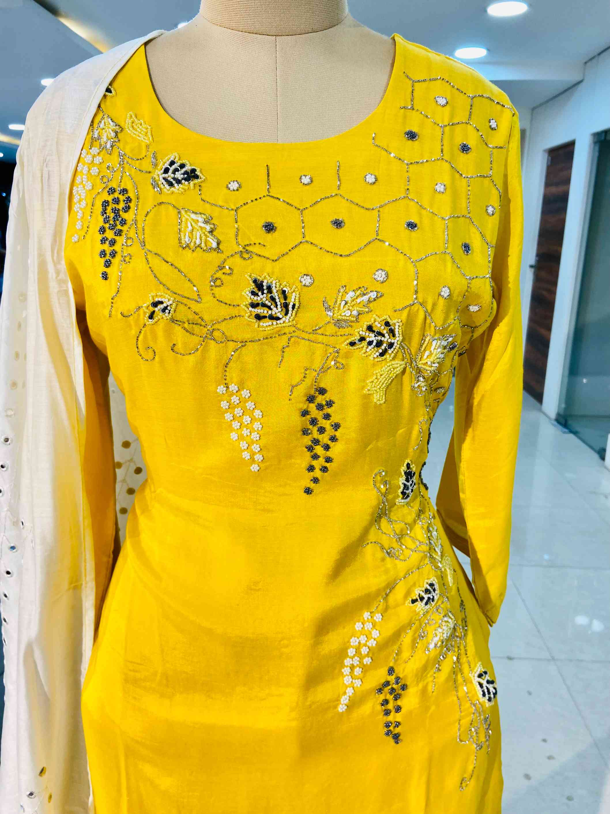 Yellow Muslin Suit With Cotton Silk Dupatta - Daabu Jaipur