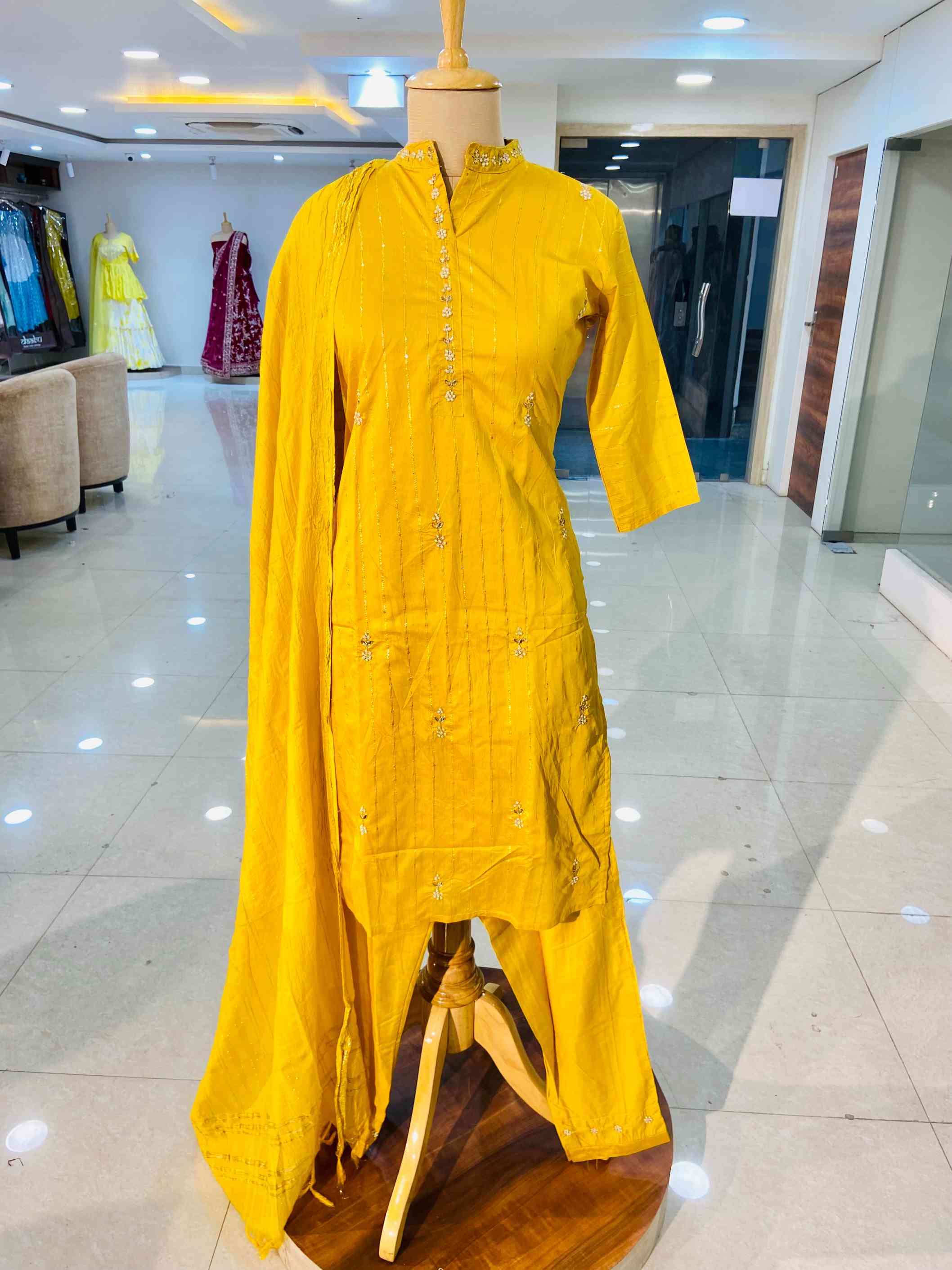 Yellow Chanderi Suit With Cotton Silk Dupatta - Daabu Jaipur