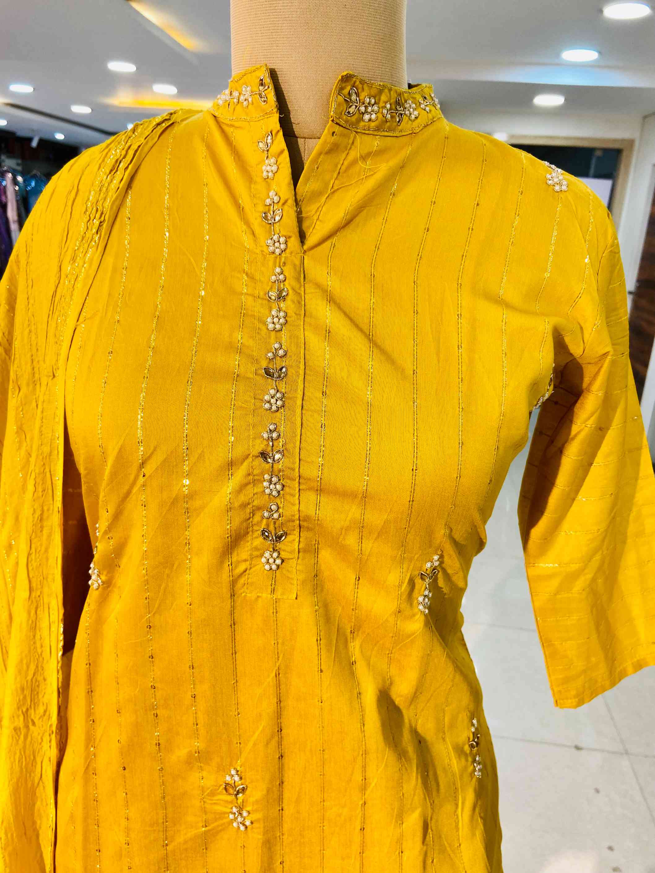 Yellow Chanderi Suit With Cotton Silk Dupatta - Daabu Jaipur