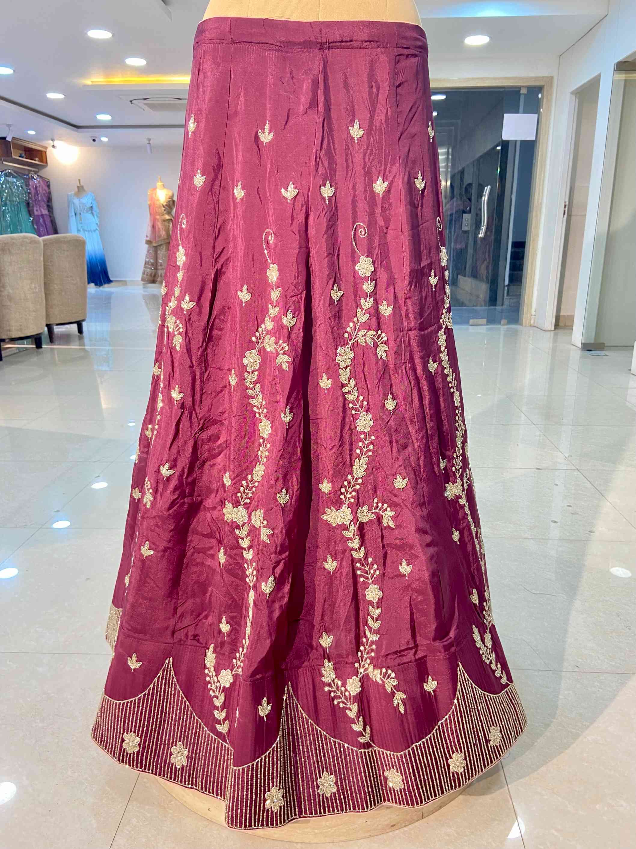 Burgundy Uppada Silk Designer Lehenga - Daabu Jaipur