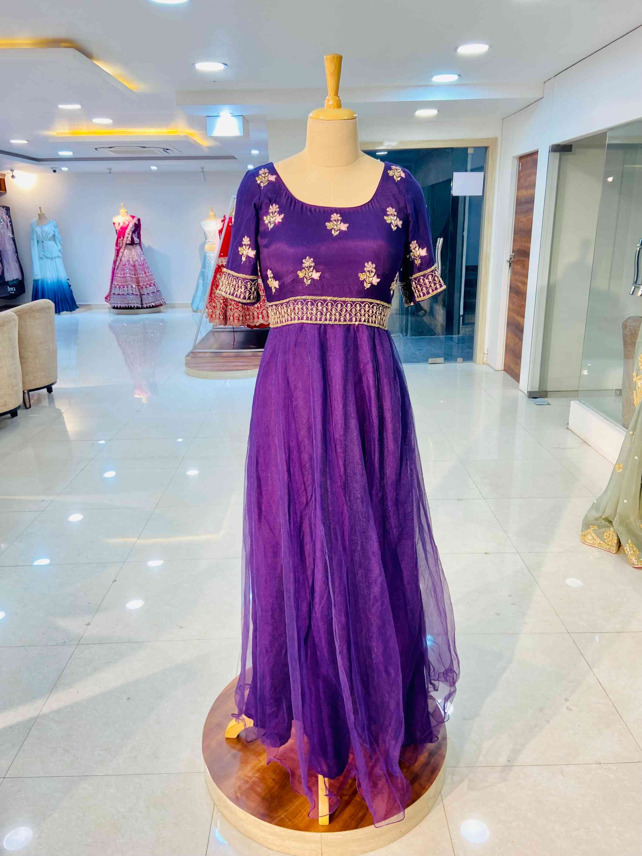 Purple Net Gown - Daabu Jaipur