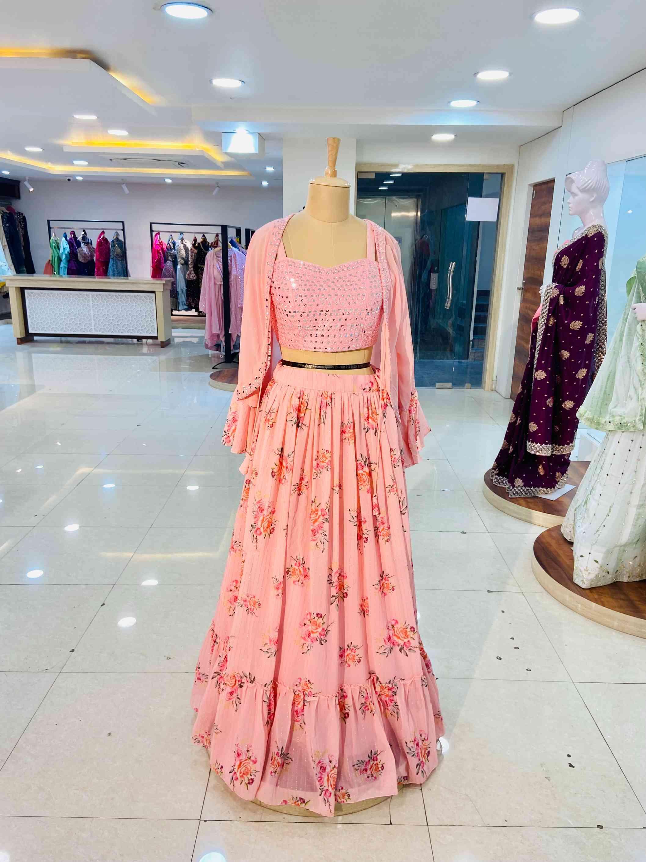 Baby Pink Georgette Designer Blouse With Skirt Set - Daabu Jaipur