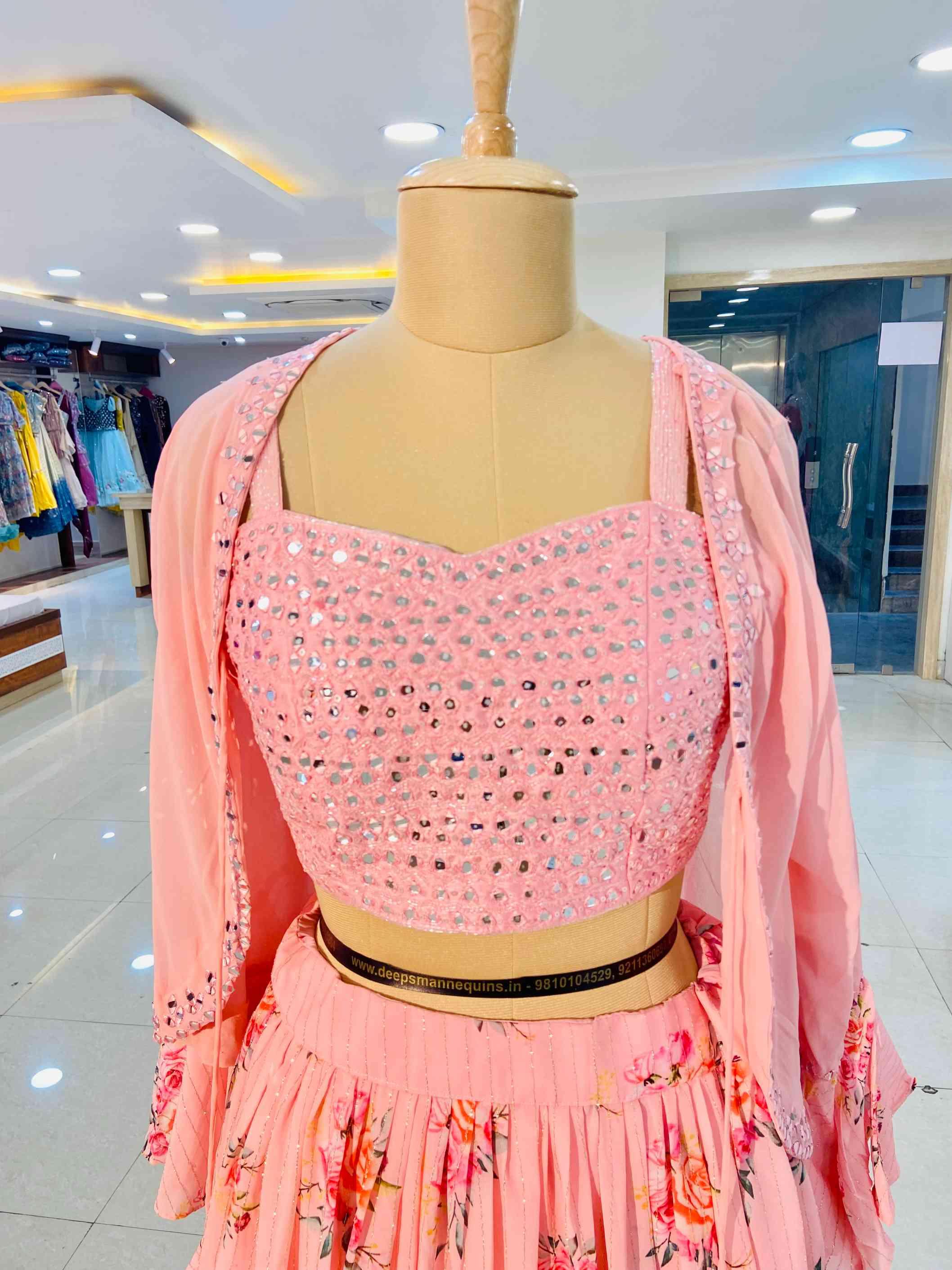 Baby Pink Georgette Designer Blouse With Skirt Set - Daabu Jaipur