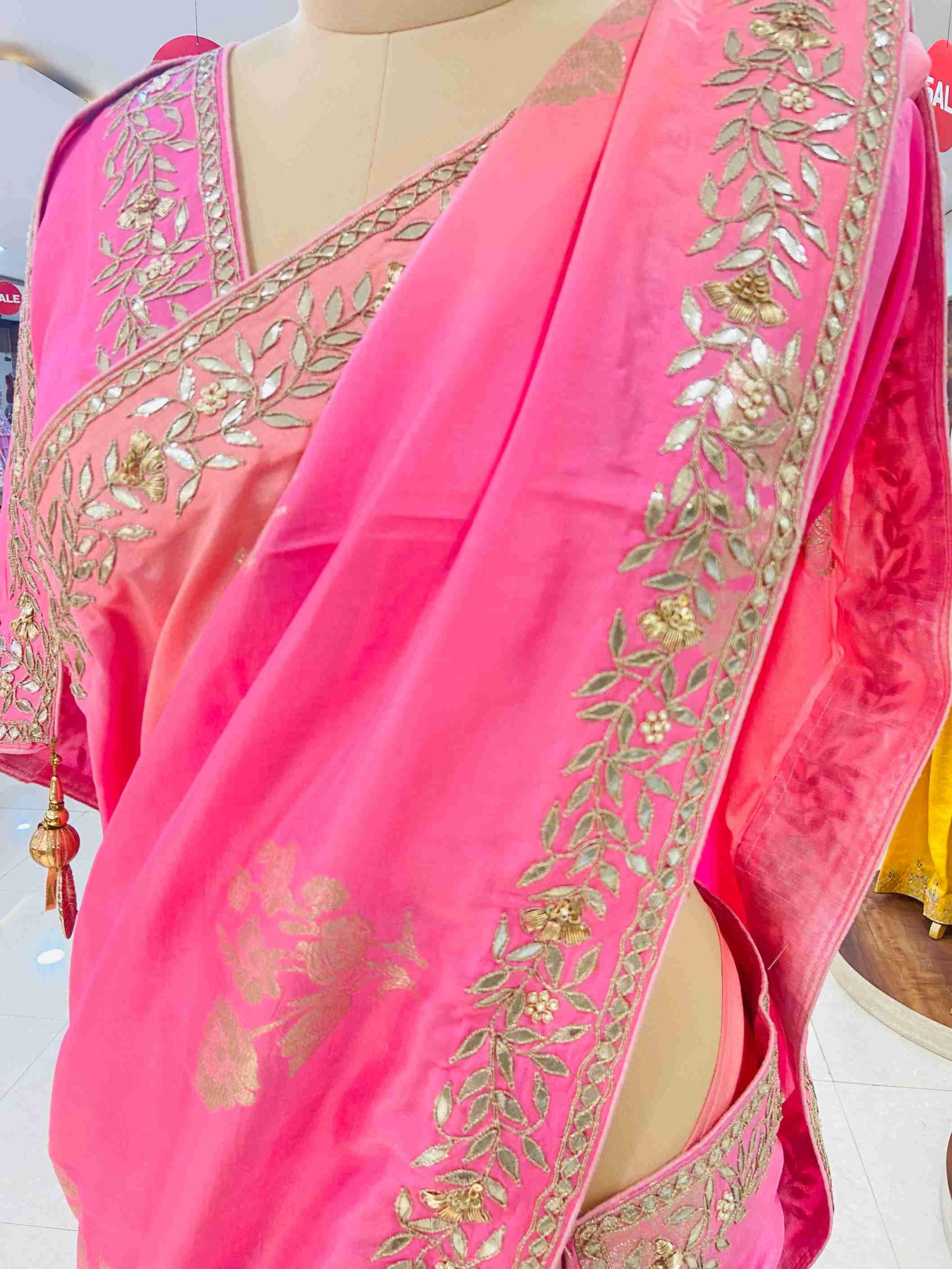 Baby Pink Dola Silk Banarasee Saree - Daabu Jaipur