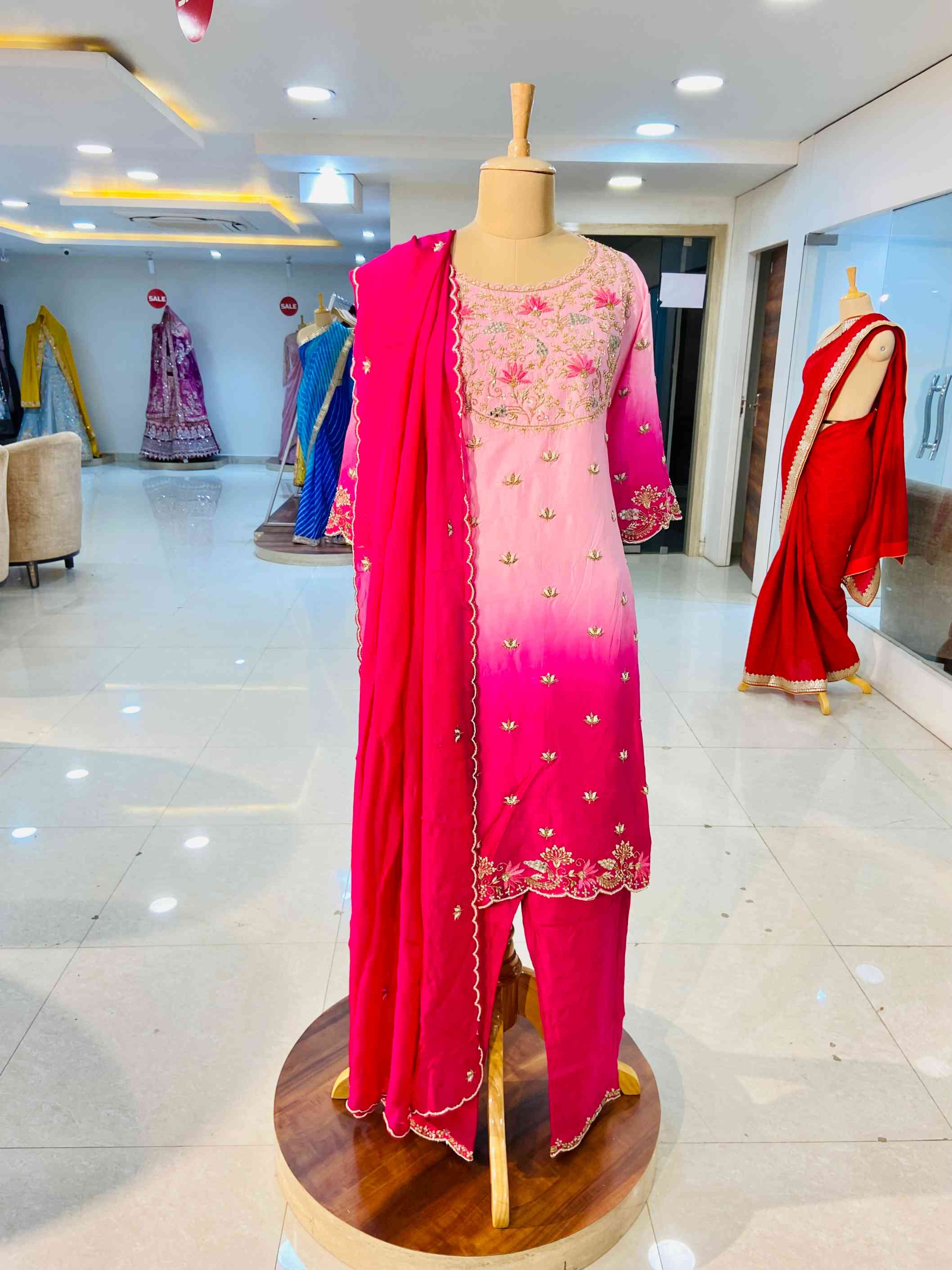 Shaded Pink Uppada SIlk Suit - Daabu Jaipur