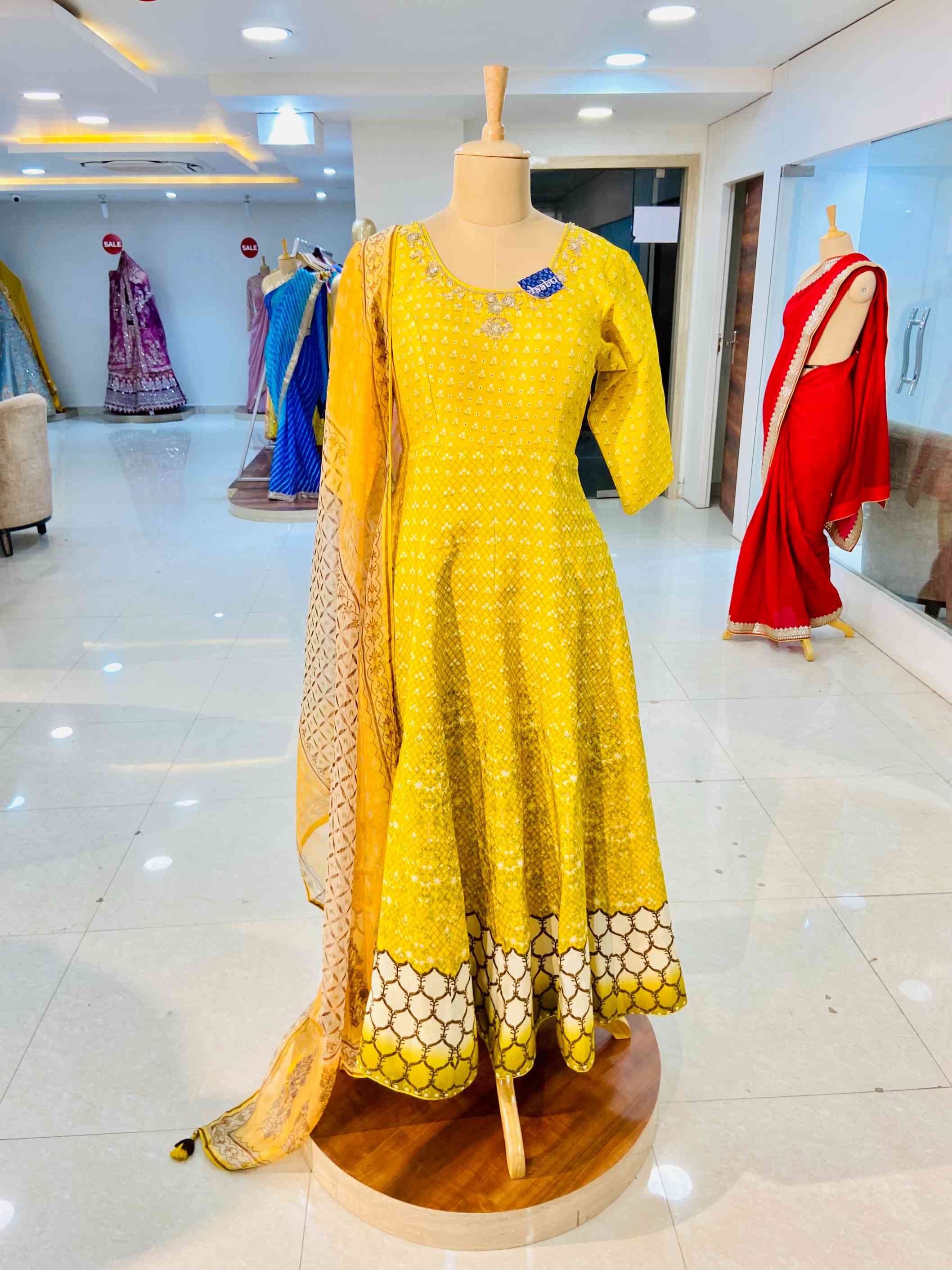 Digital Print Pure Silk Gown - Daabu Jaipur