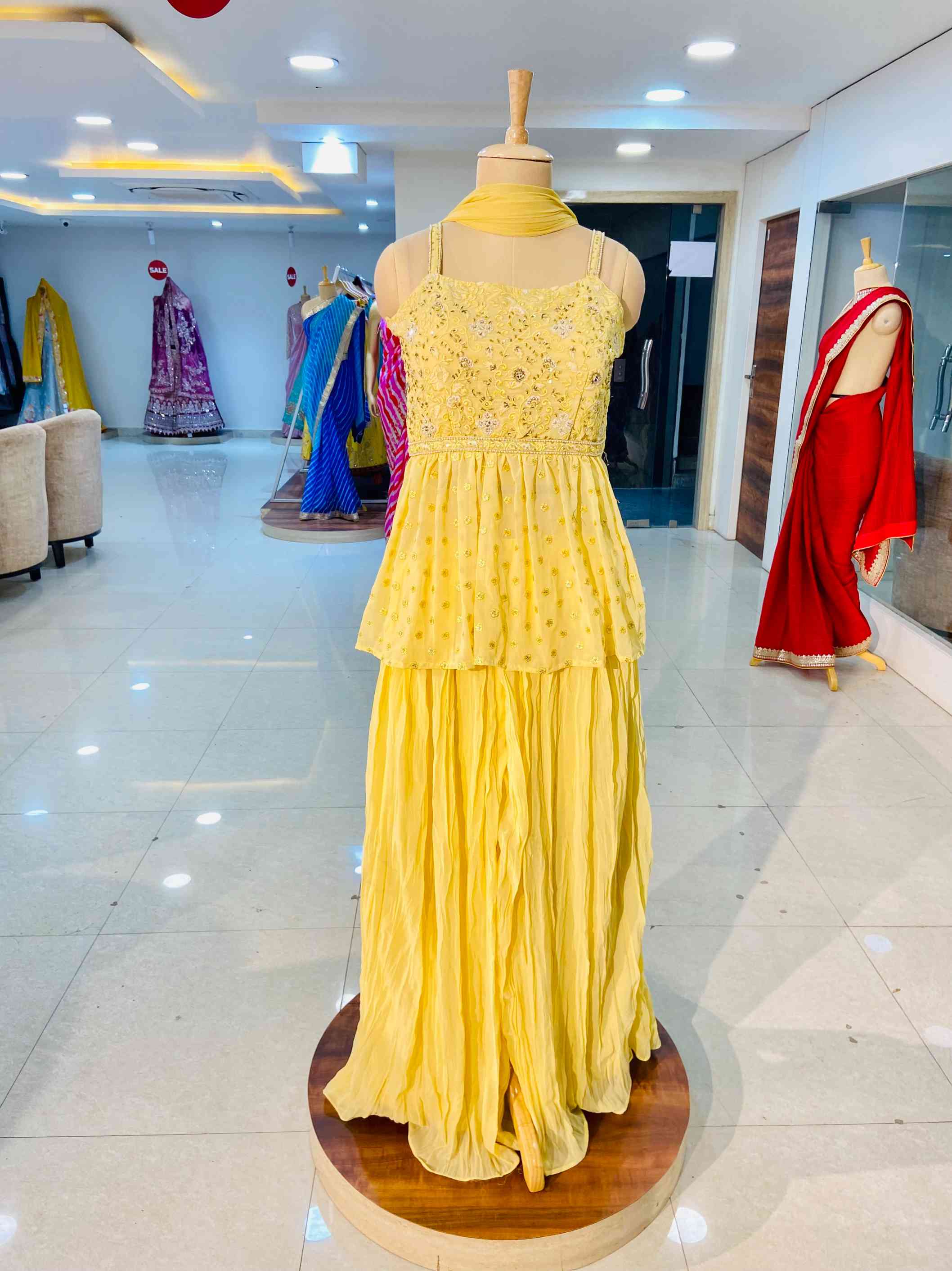 Light Yellow Georgette Sharara Set - Daabu Jaipur