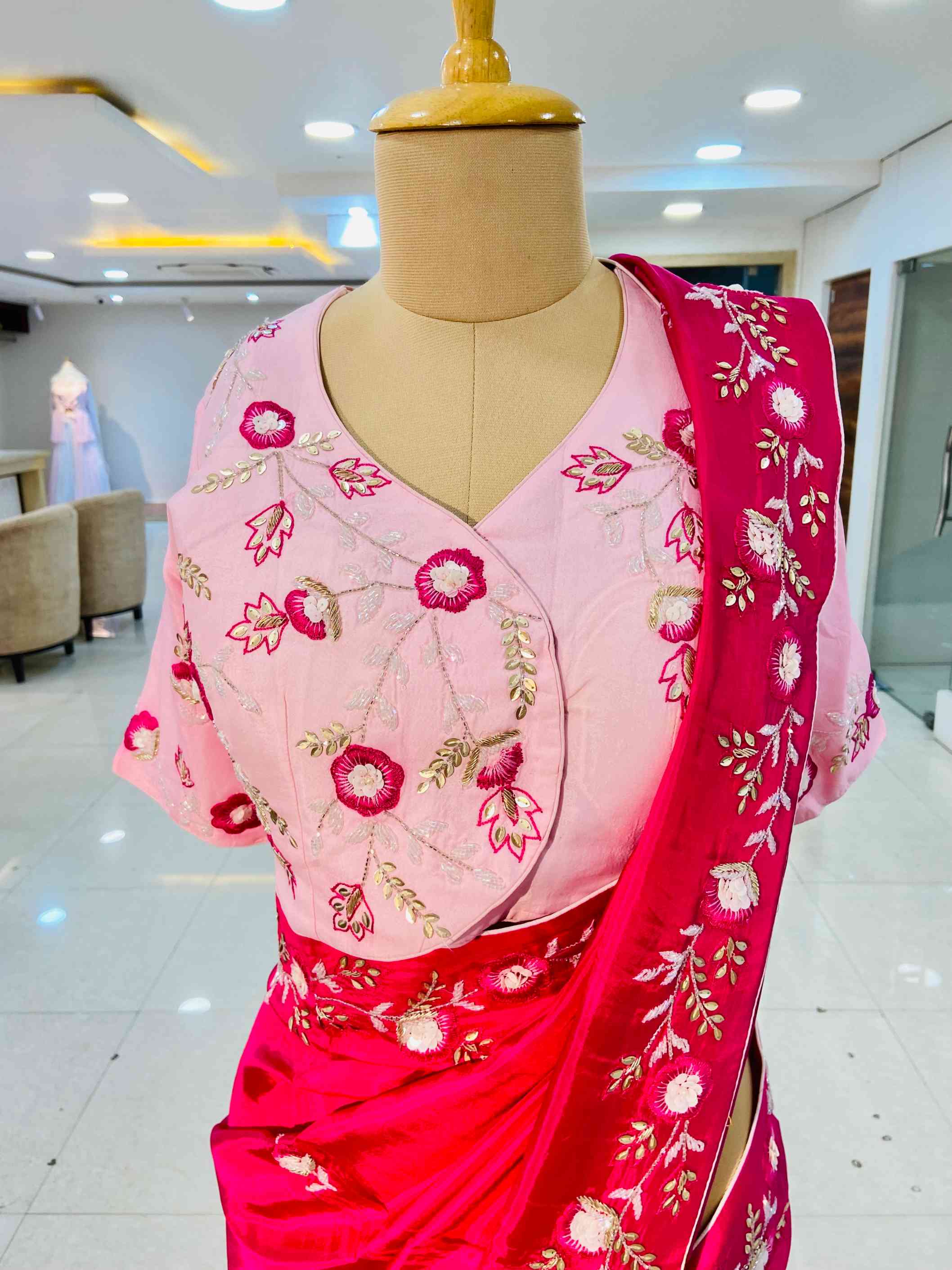 Dark Pink Mandali Silk Zardozi Work Saree - Daabu Jaipur