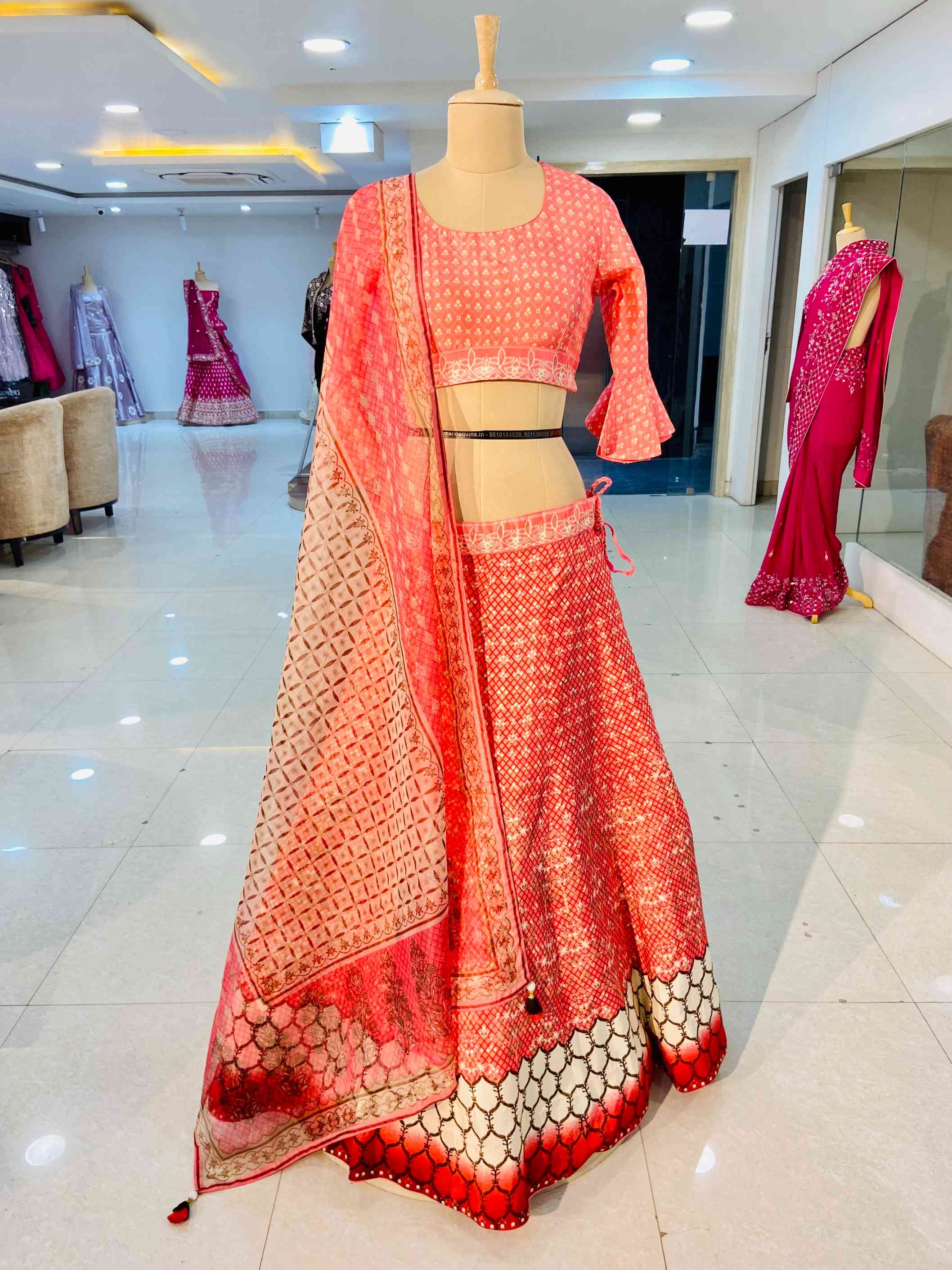 Pink Digital Print Cotton Silk Lehenga Set - Daabu Jaipur