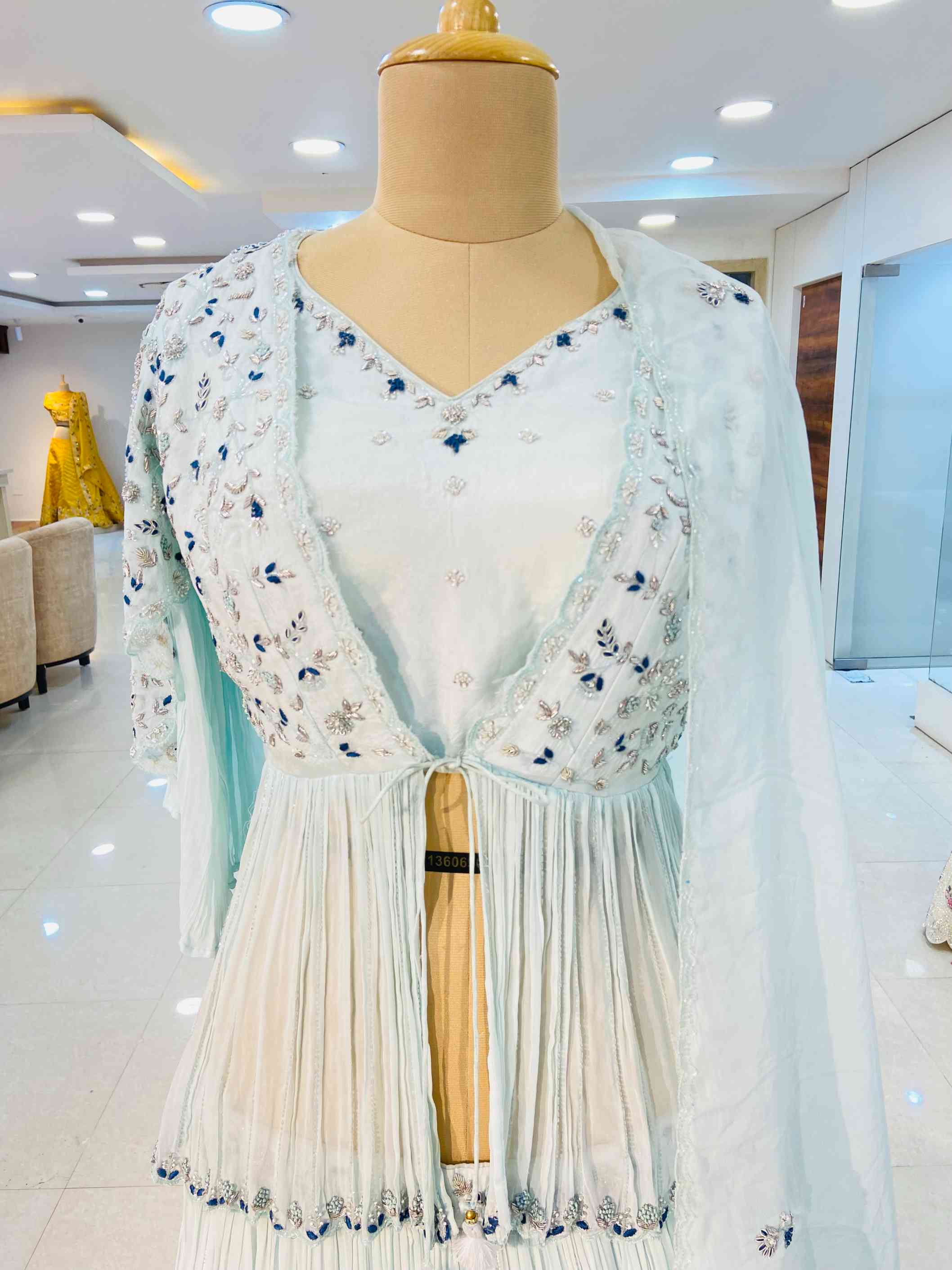 Light Blue Georgette Skirt Top - Daabu Jaipur