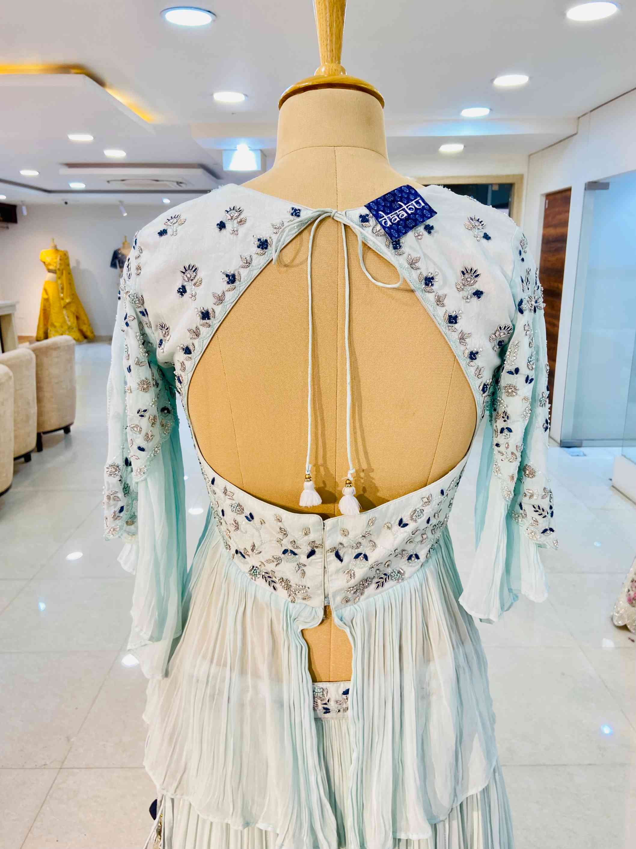 Light Blue Georgette Skirt Top - Daabu Jaipur
