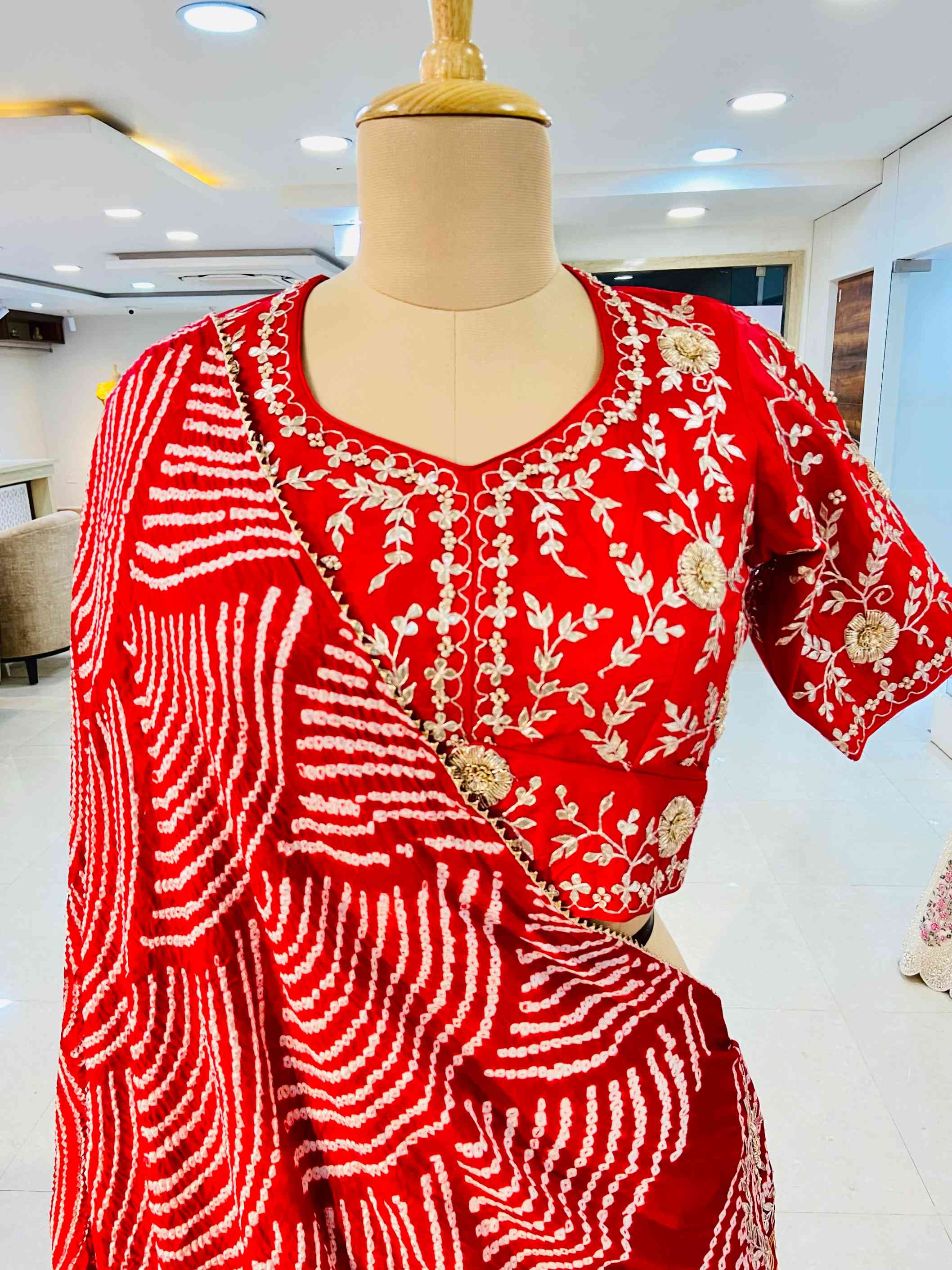 Dark Red Uppada Silk Skirt Top - Daabu Jaipur