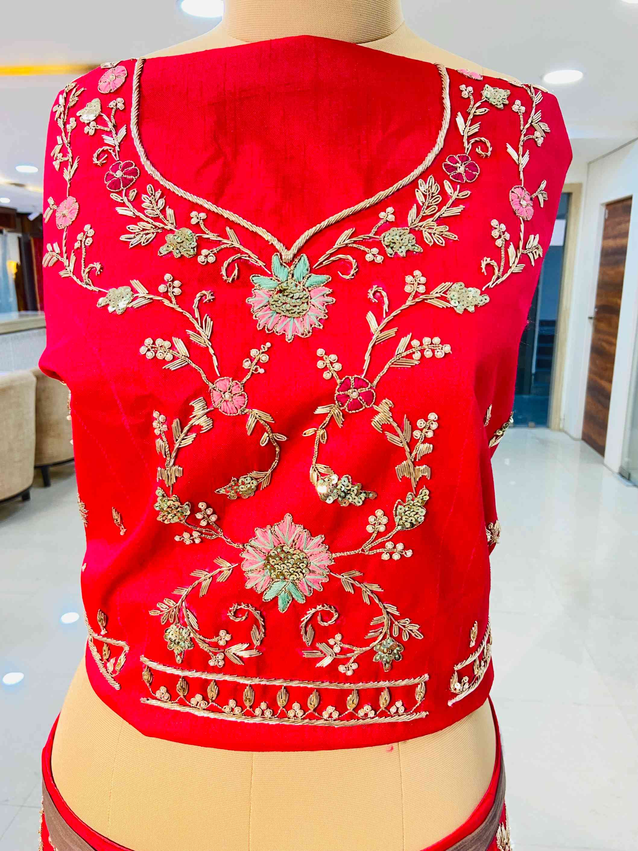 Raw Silk Zardozi, Thread Work Bridal Lehenga - Daabu Jaipur