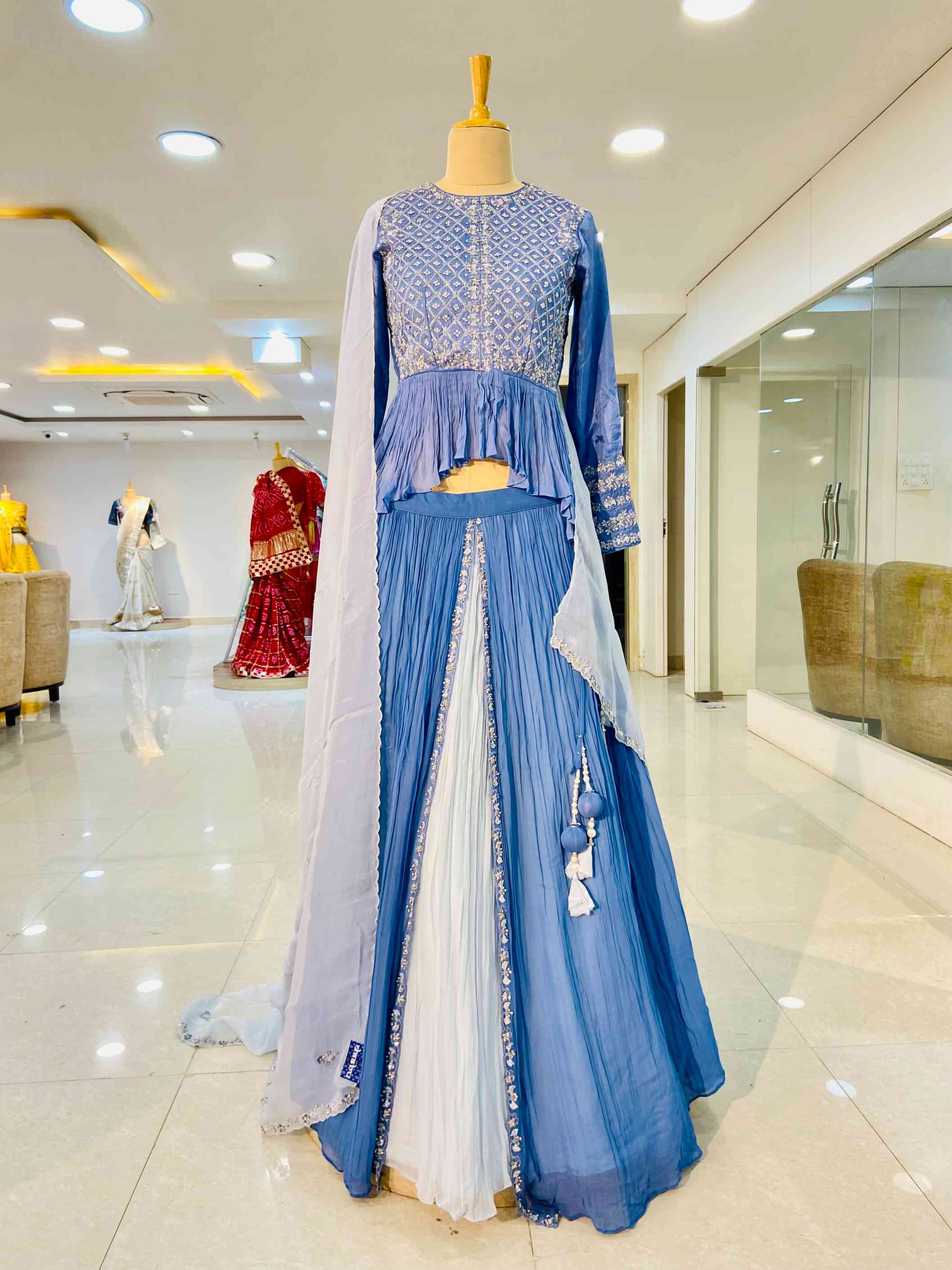 Sky Blue Georgette Skirt Top - Daabu Jaipur