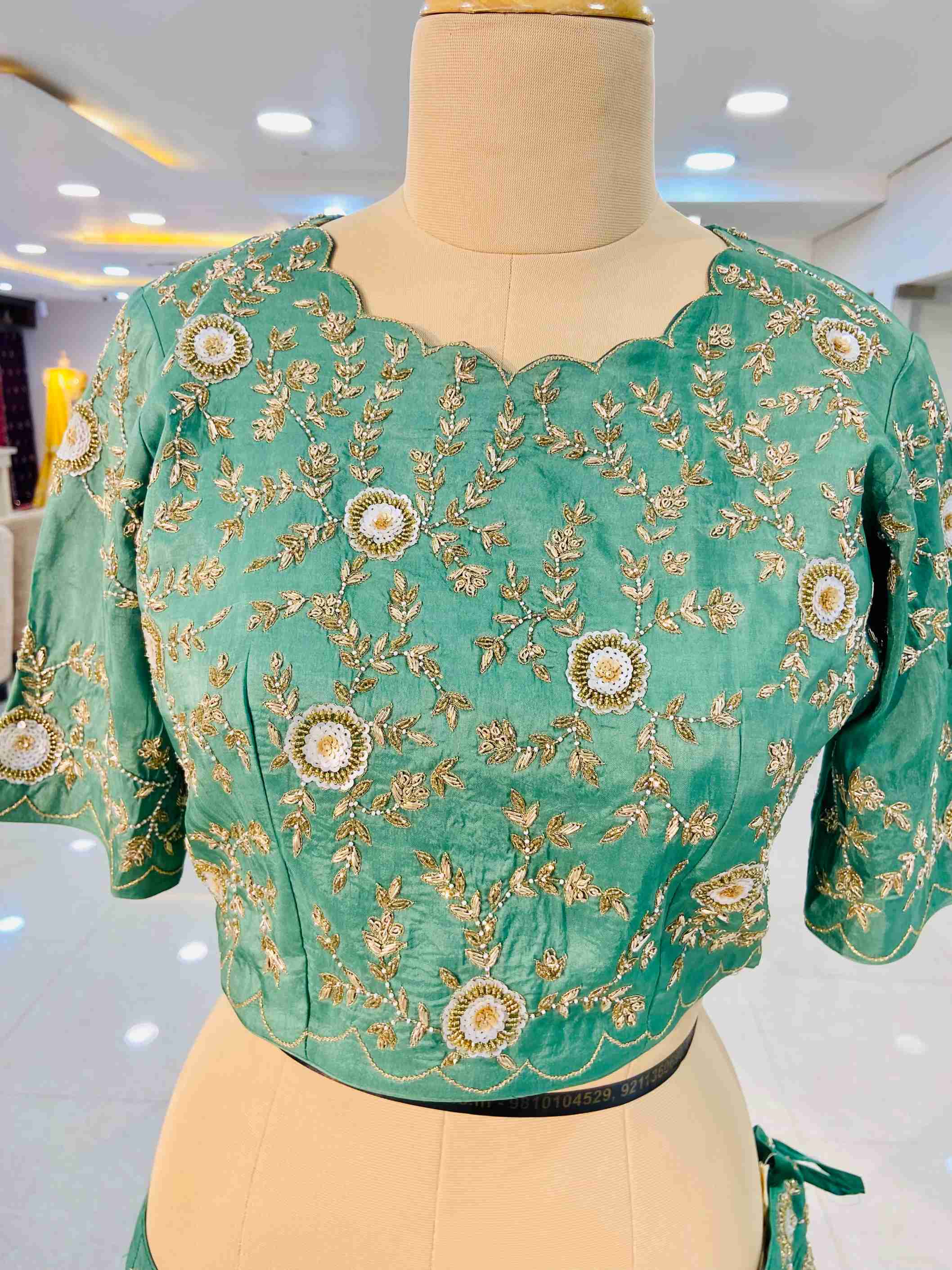 Teal Green Upadda Silk Skirt Top - Daabu Jaipur