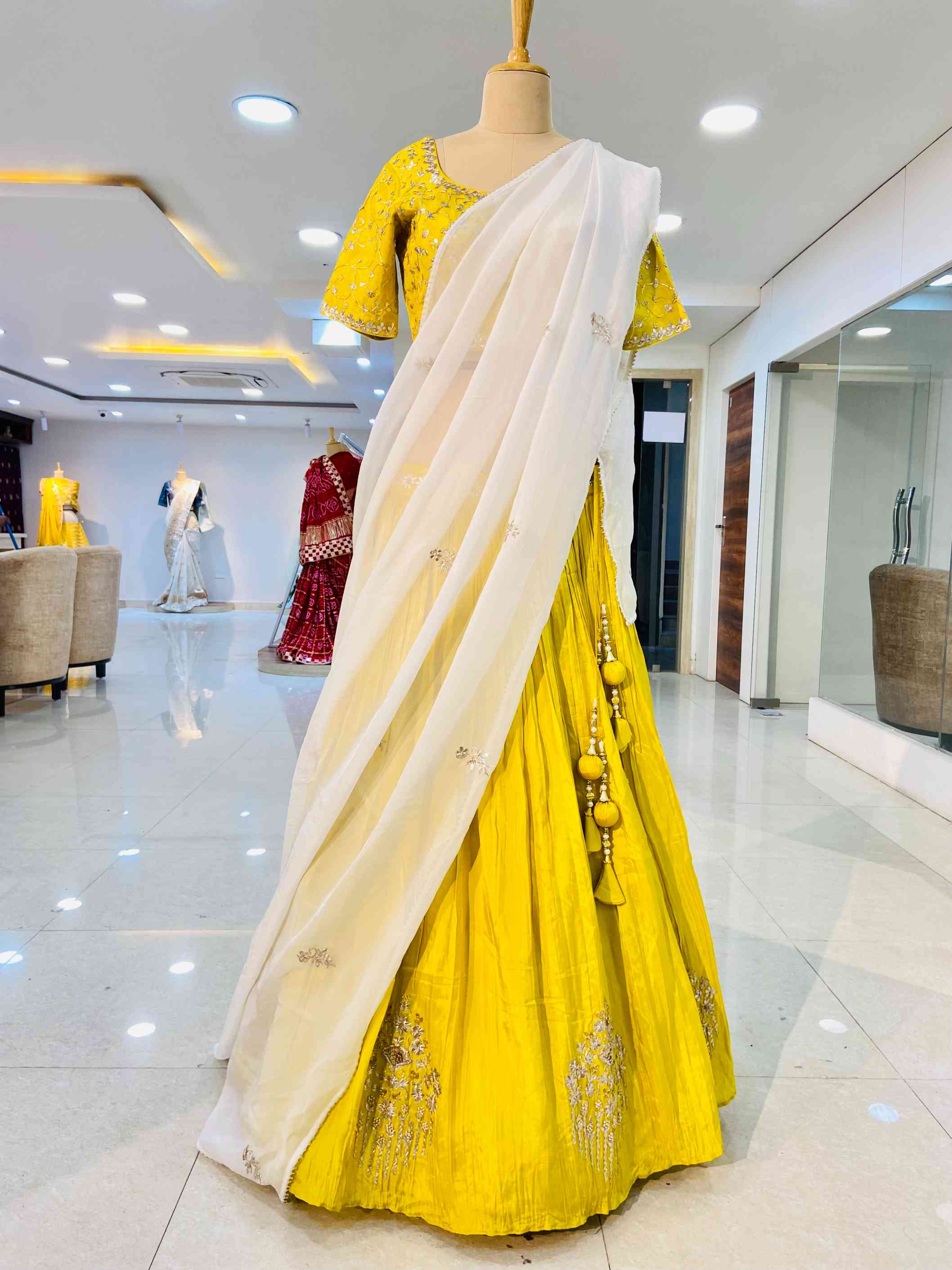 Yellow Upadda Silk Skirt Top - Daabu Jaipur