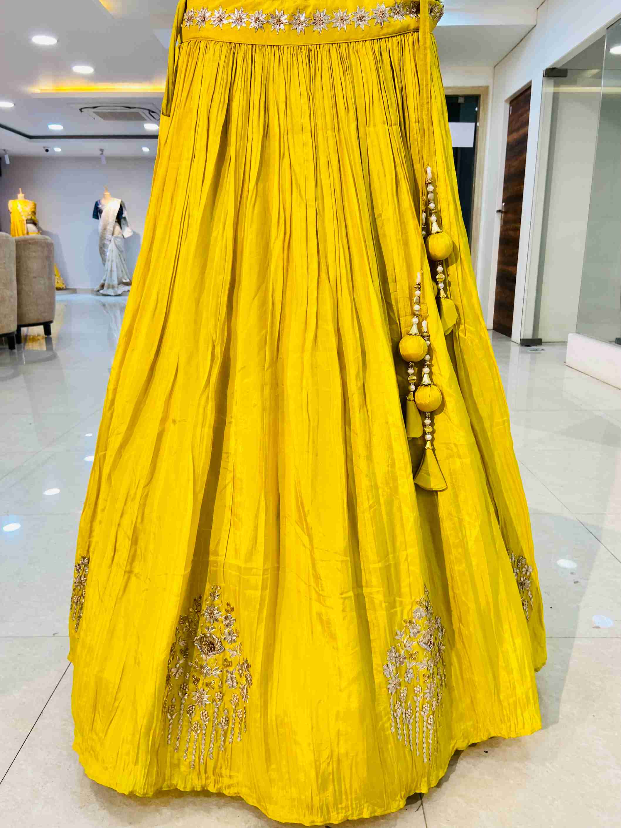 Yellow Upadda Silk Skirt Top - Daabu Jaipur