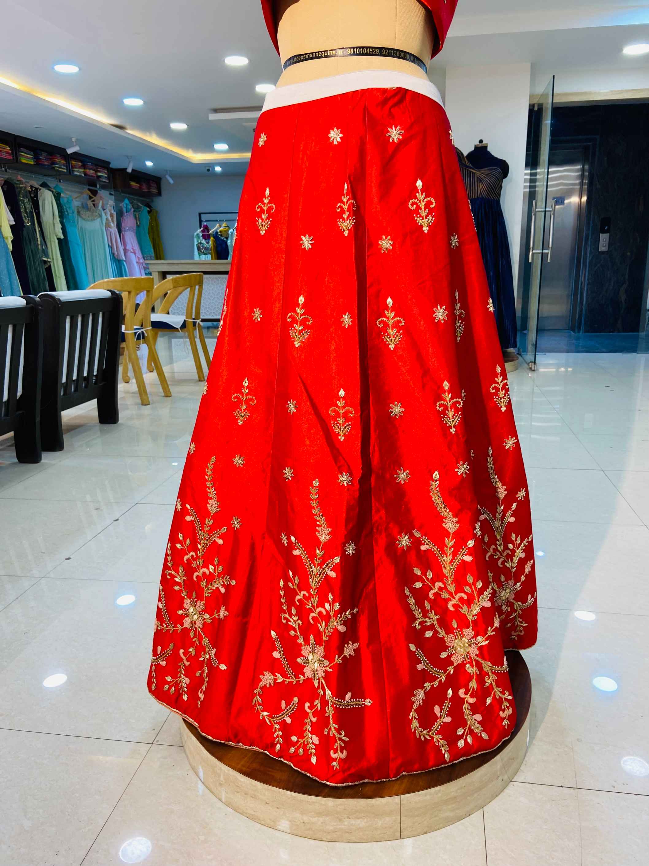 Red Zardozi Work Raw Silk Lehenga - Daabu Jaipur
