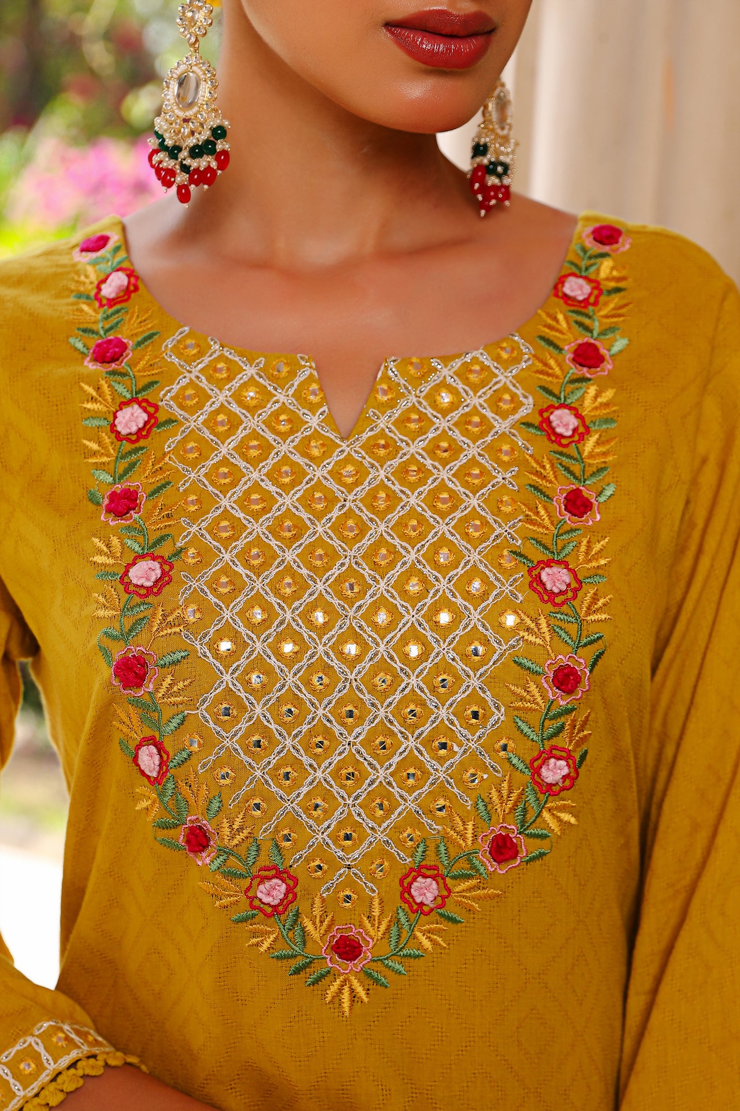 Yellow Cotton Embroidered Kurta Set