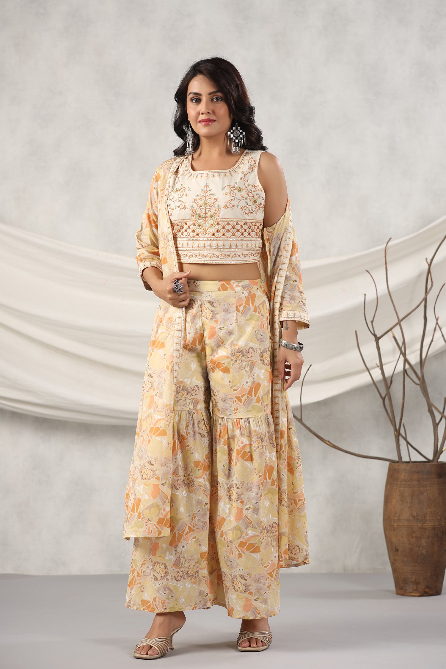 Pastel Yellow Cotton Sharara Set