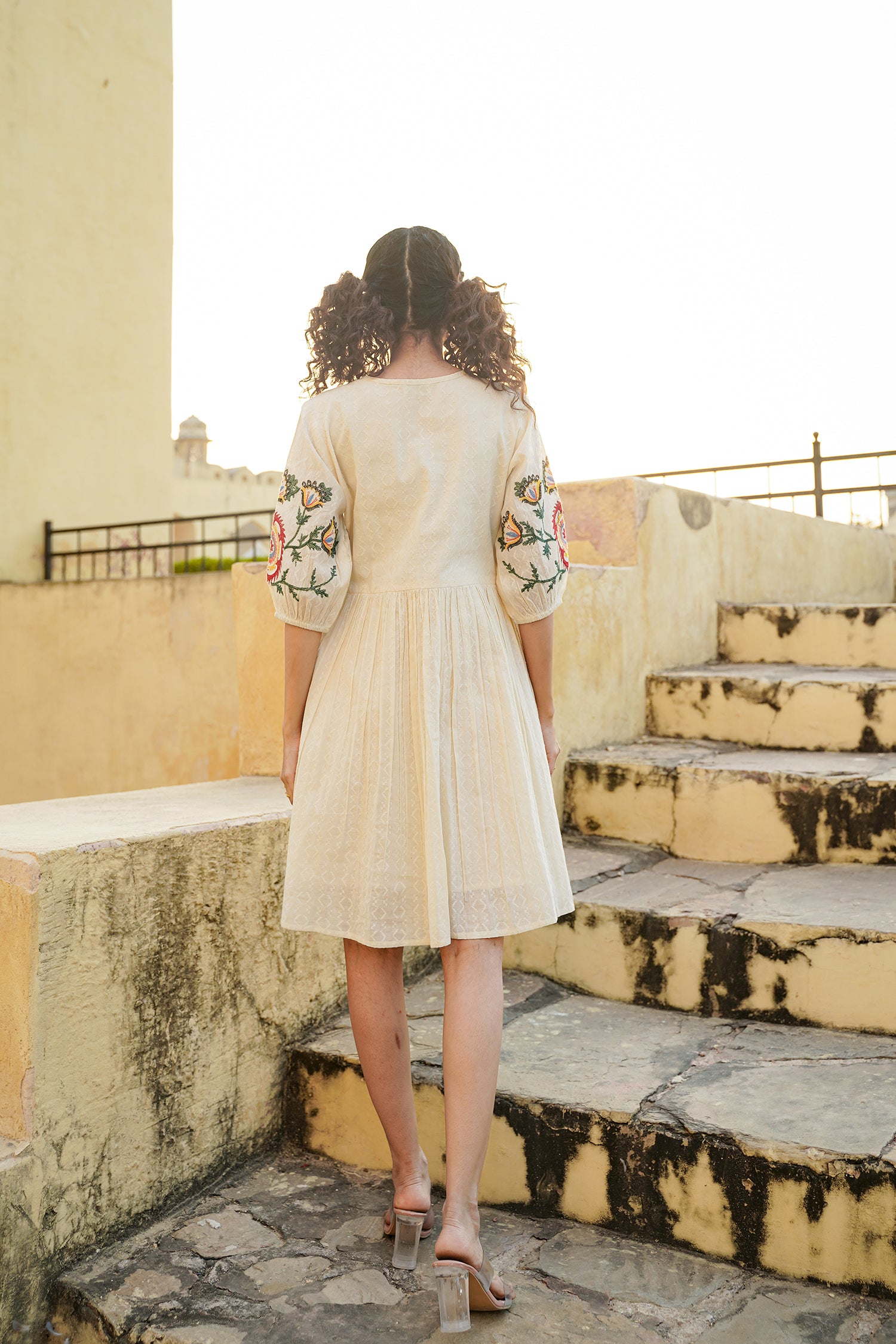Off White Embroidered French Cotton Dress