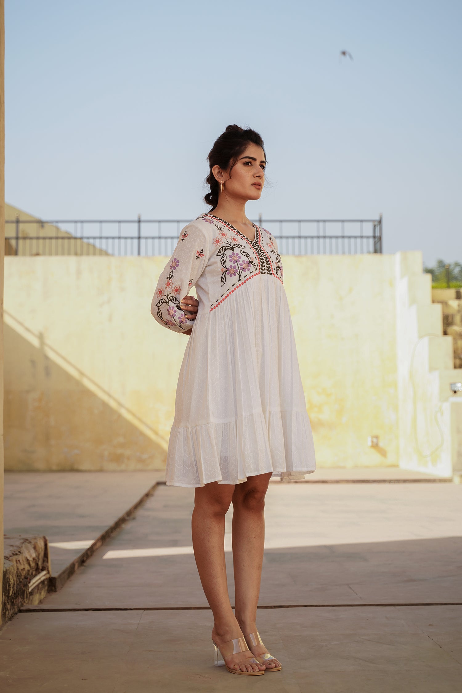 Off White Embroidered French Cotton Dress