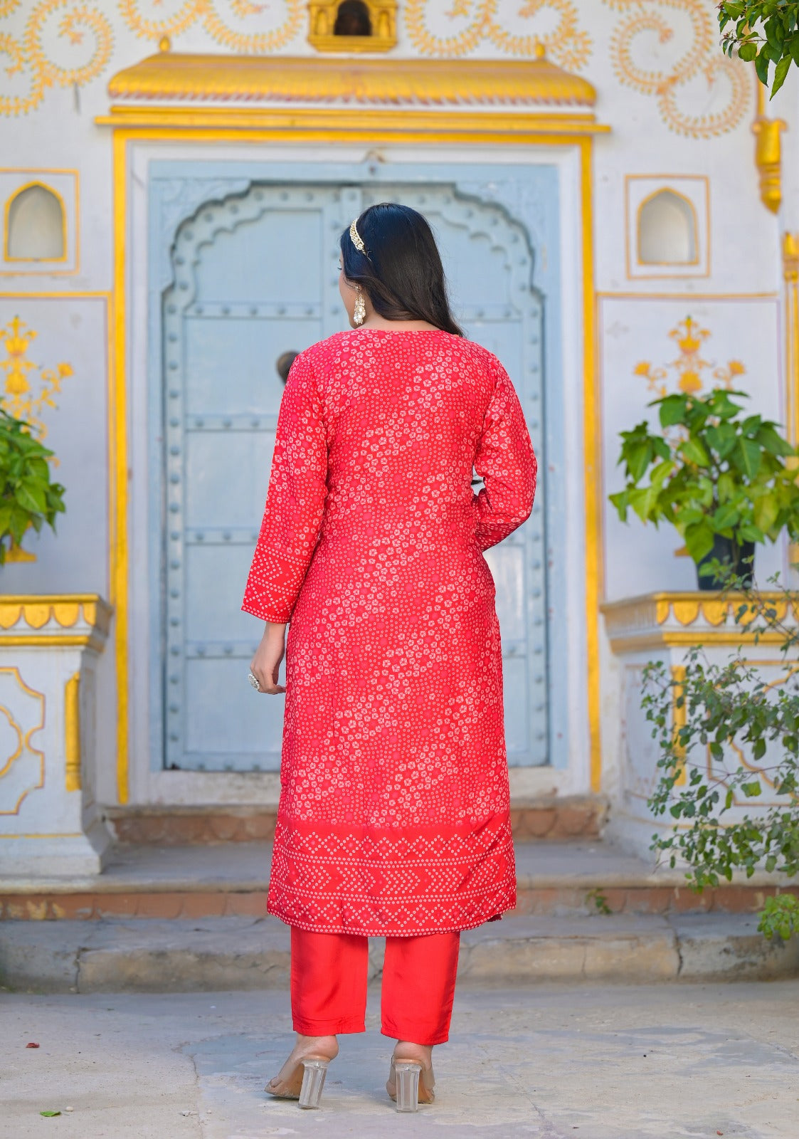 Red Bandhani Chinnon Suit